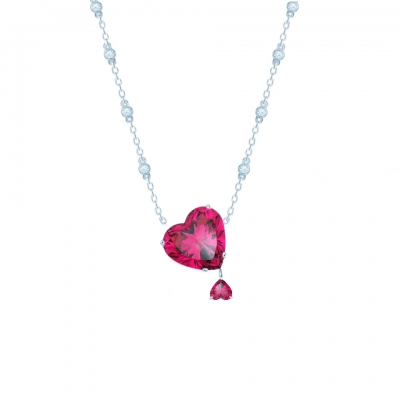 Necklace 2 hearts, silver 925, CZ. KOJEWELRY  610107