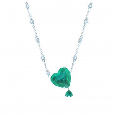 Necklace 2 hearts, silver 925, CZ. KOJEWELRY  610109