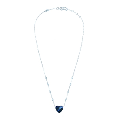 Silver necklace Heart blue sapphire color KOJEWELRY 30307